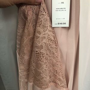 BCBG NWT pleated pink chiffon gown maxi dress lace